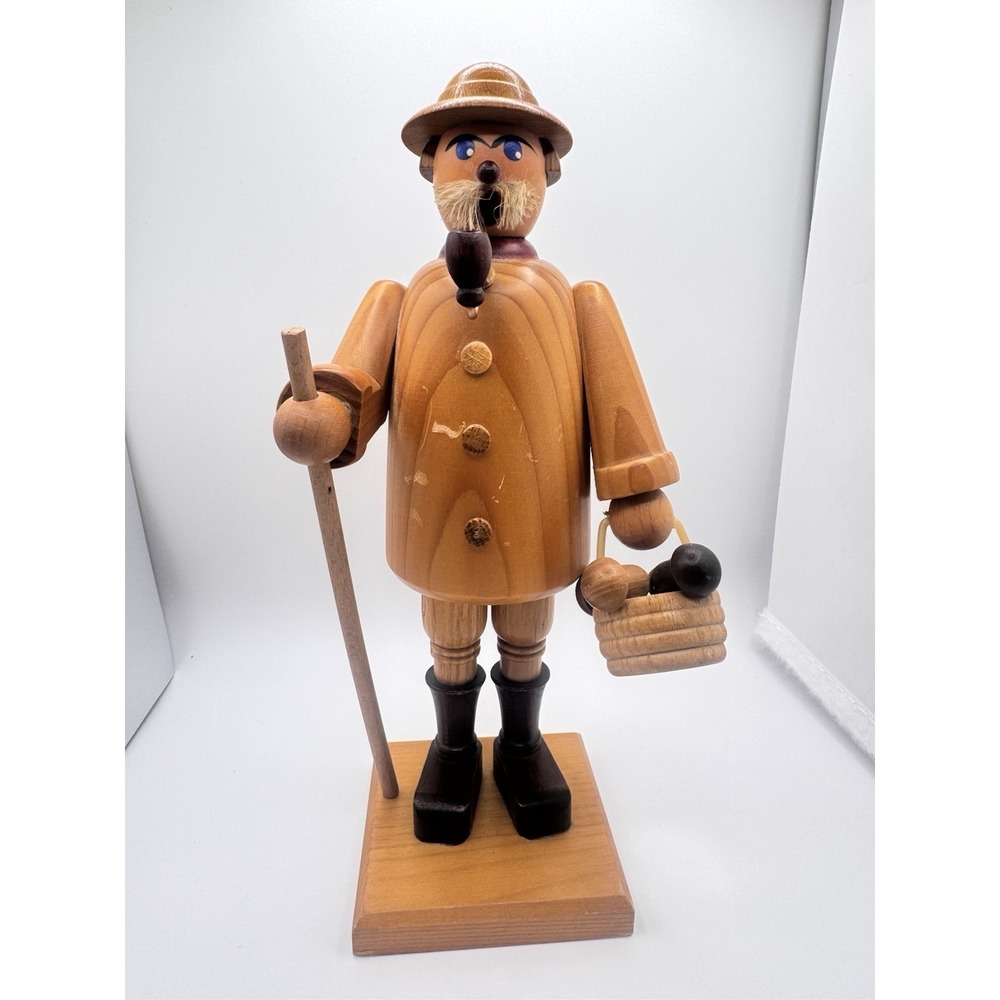 German Wooden Incense Smoker Mushroom Hunter Woodsman  8" W Box Cones‎